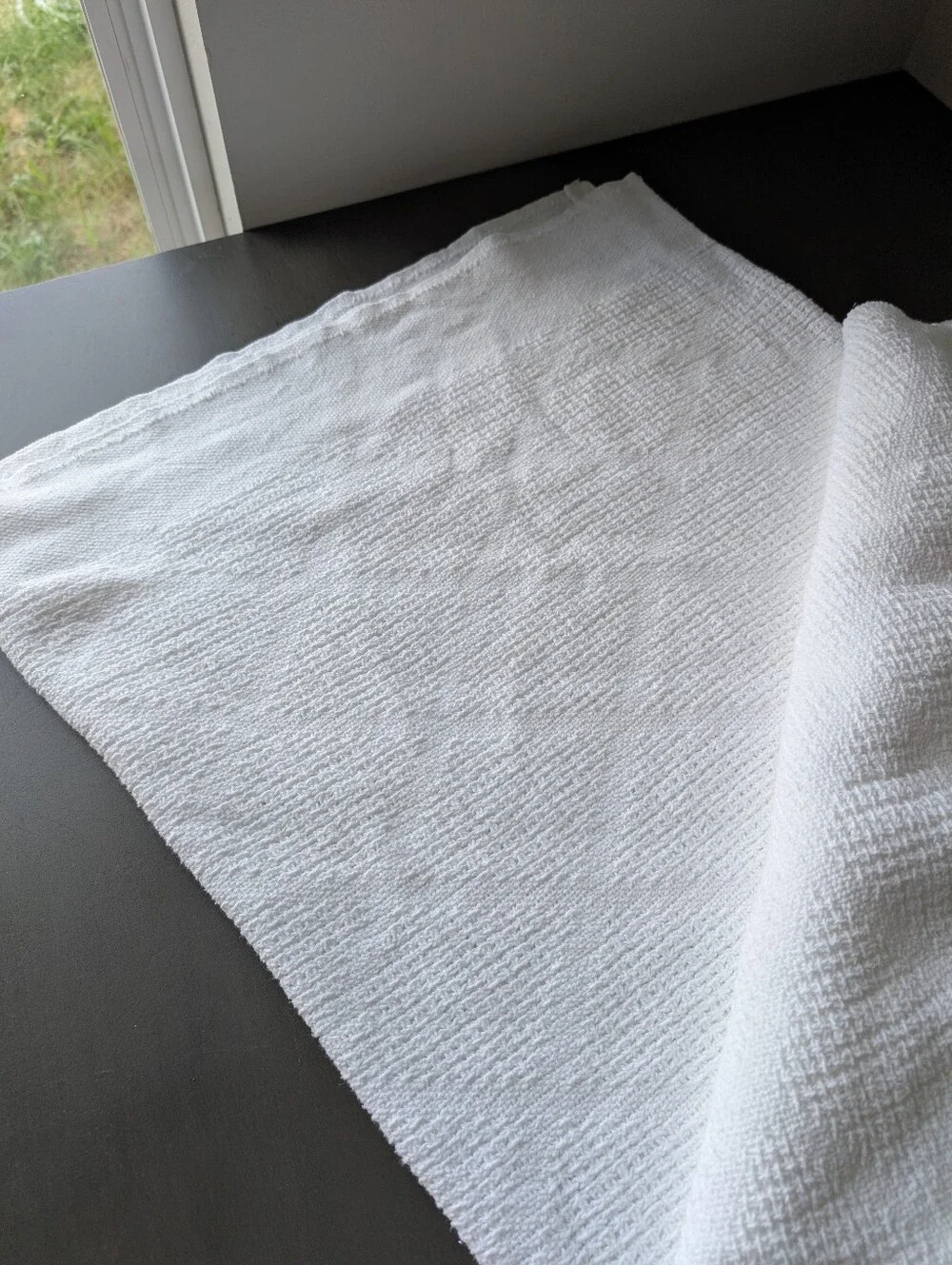 White Cotton Queen Blanket 92x88 Textured Woven 100% Cotton Made in USA Stretch